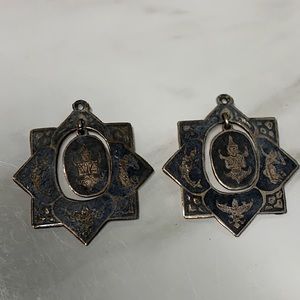 Siam Thai Pendant Earrings 1940s Silver